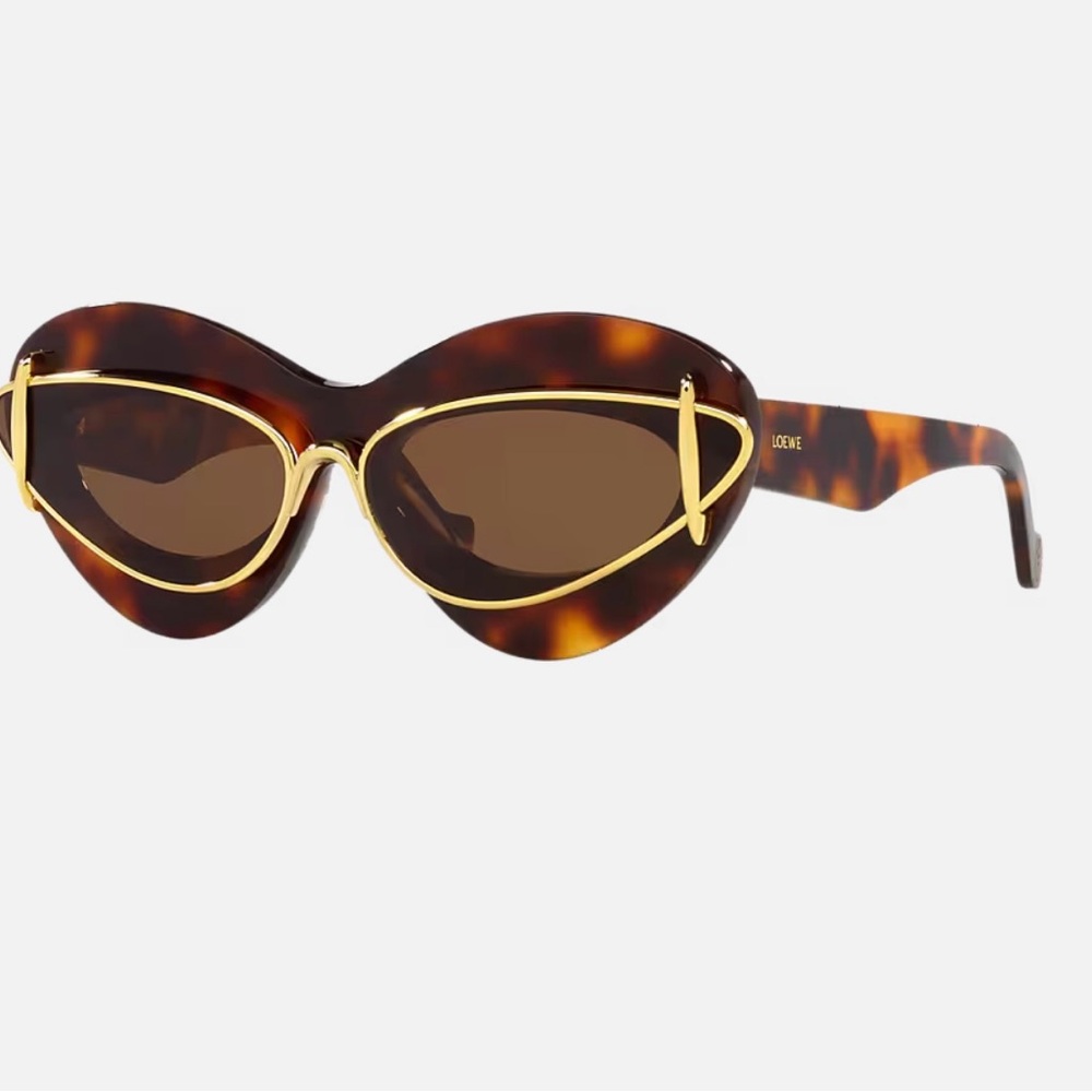 Loewe Tortoiseshell Cat-Eye Sunglasses with Gold Trim